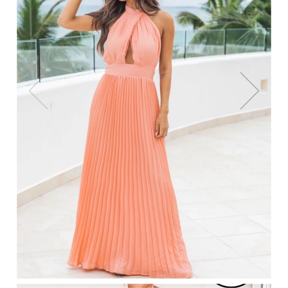 Pink Lily Coral Backless Maxi Dress wedding ready